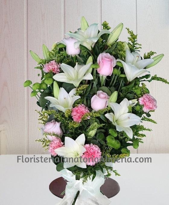 Ramo funerario blanco y rosa , Ramo de Flores Blanco para Funeral